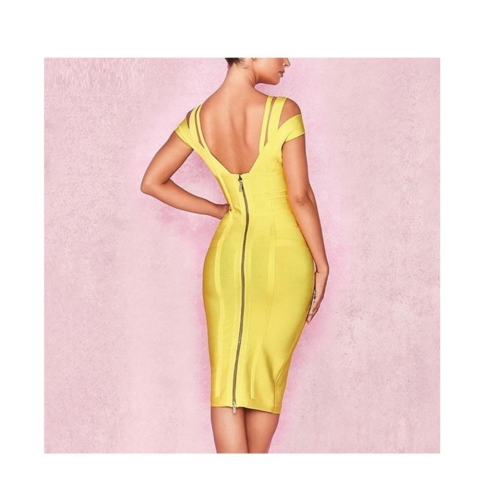 House Of CB London Neon Yellow Bodycon Bandage Cocktail Dress Size XS - Picture 4 of 13